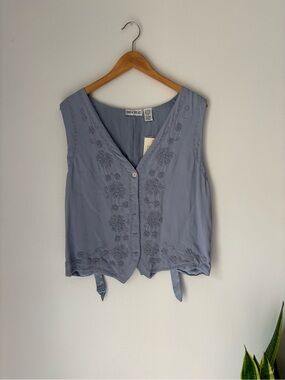 Vintage Periwinkle Embroidered Button Vest